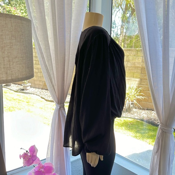 Free People Oversized Black Peasant Top Size M Medium Boho Long Sleeve High Low - Picture 2 of 6